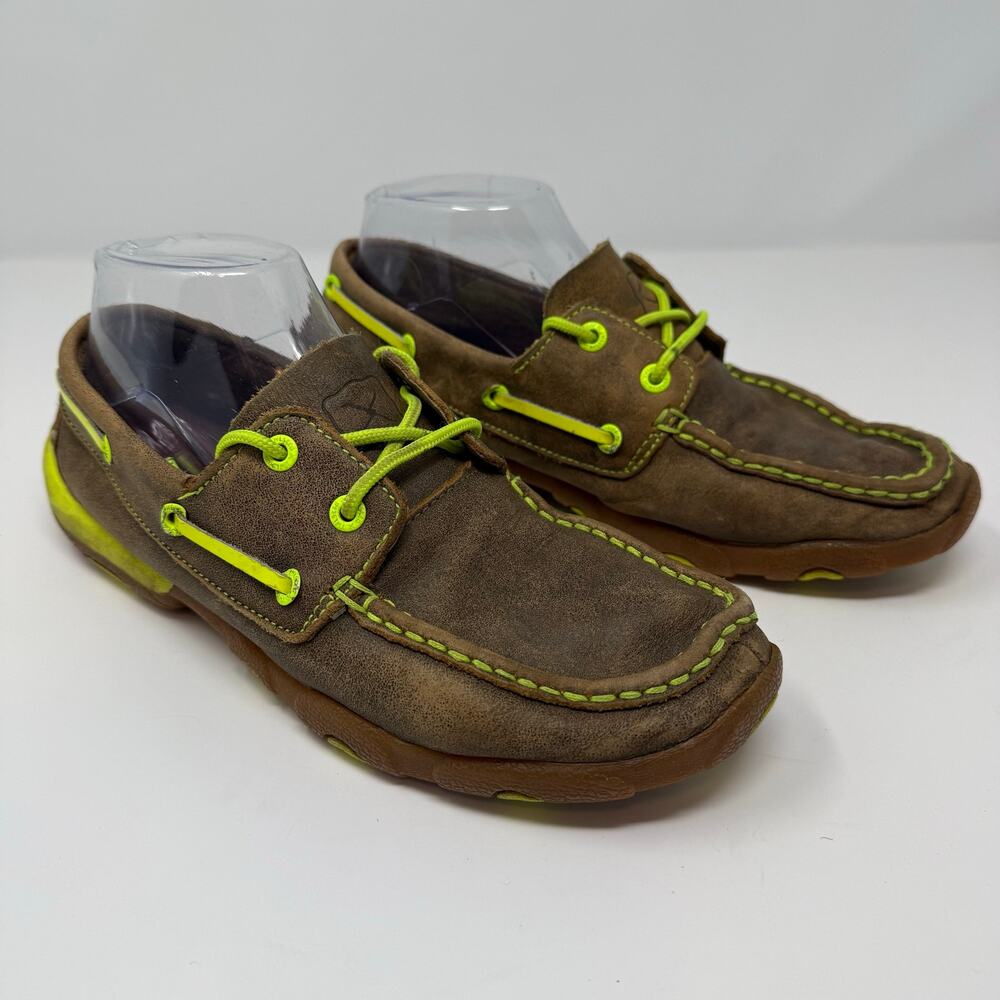 Twisted X  7.5 Leather Moccasins Boat Shoe Brown Yellow Skater Comfort Shoes - Picture 4 of 10